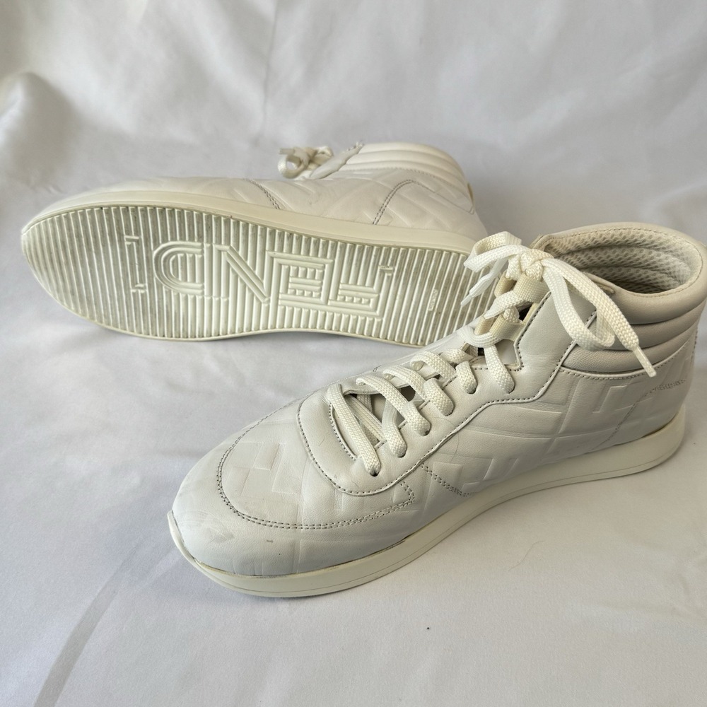 Fendi 8E7045 White High Top Logo Leather Sneakers - Picture 8 of 9